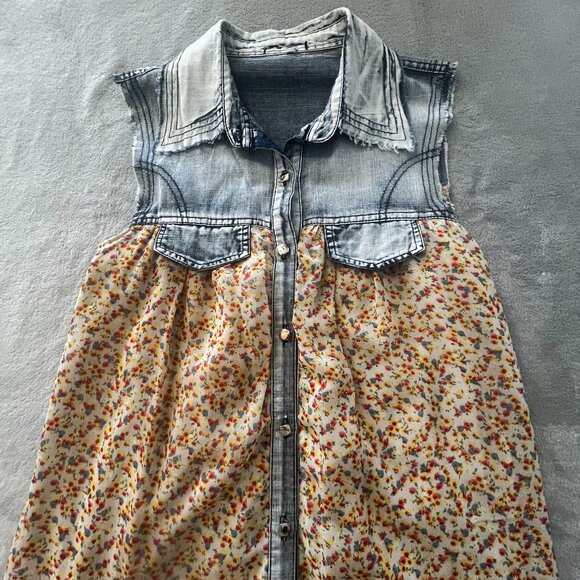 Denim & Floral Sleeveless Midi Summer Dress - Picture 3 of 11